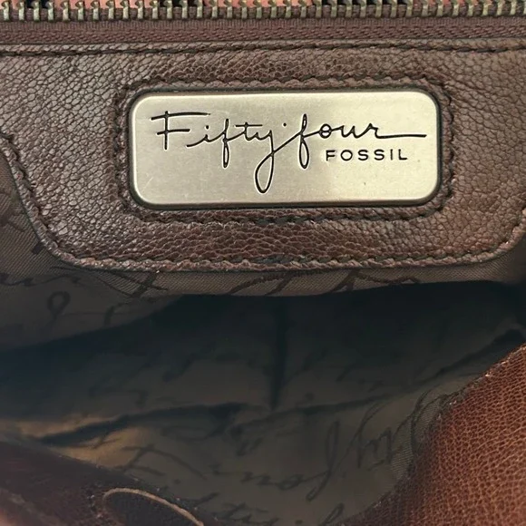 Vintage Fossil Fifty Four Brown Italian Leather & Tapestry Bag Artisan Boho - Picture 5 of 7